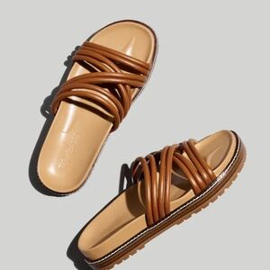 Madewell The Charley Strappy Slide Sandal English Saddle Tan Leather Size 8.5